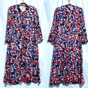 Joules Winslet Shirt Dress Sz US 8 UK 12 Navy Floral Button Front Pockets Belted